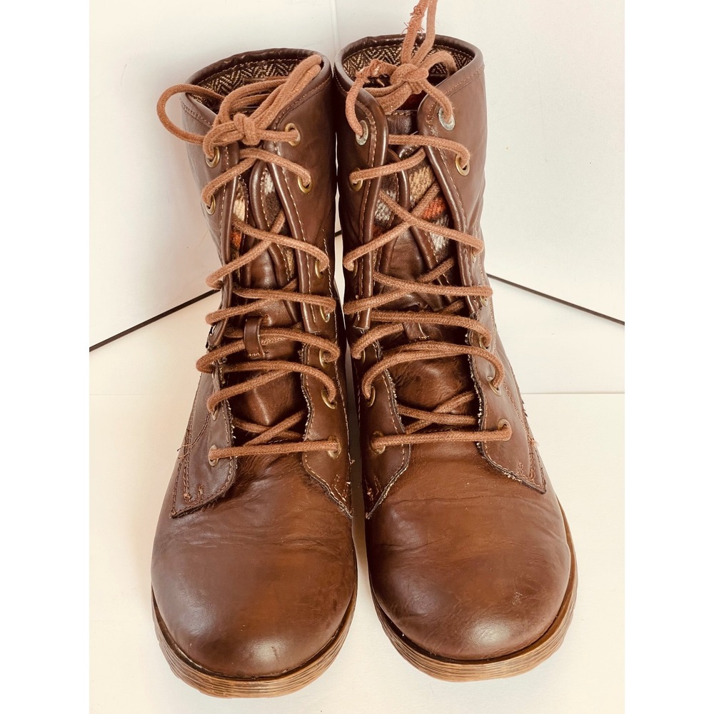 Rock & Candy by Zigi Women Brown Lace Up Combat Boots Plaid Lined Lug Sole - Picture 2 of 10